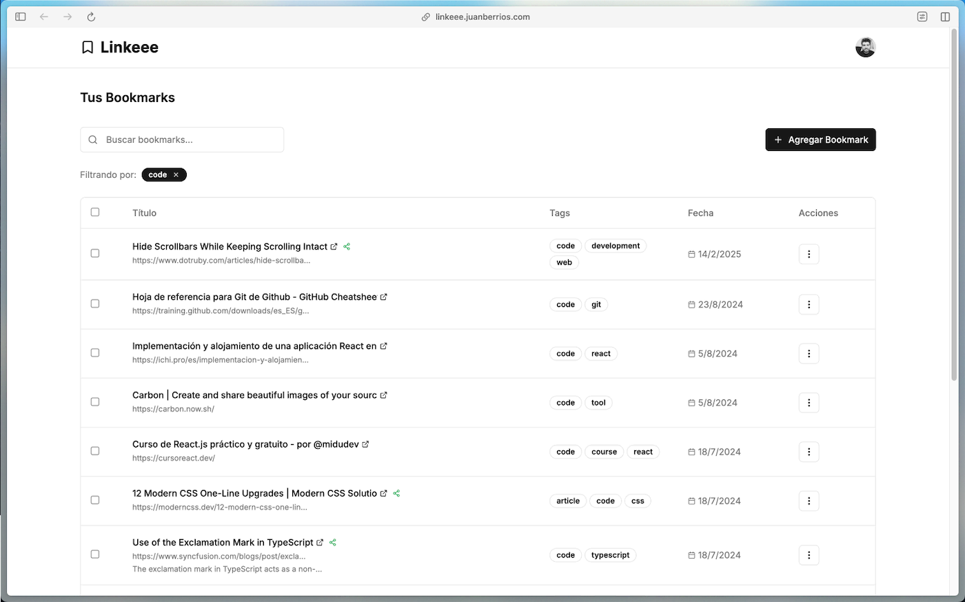 Screenshot de la aplicación Linkeee